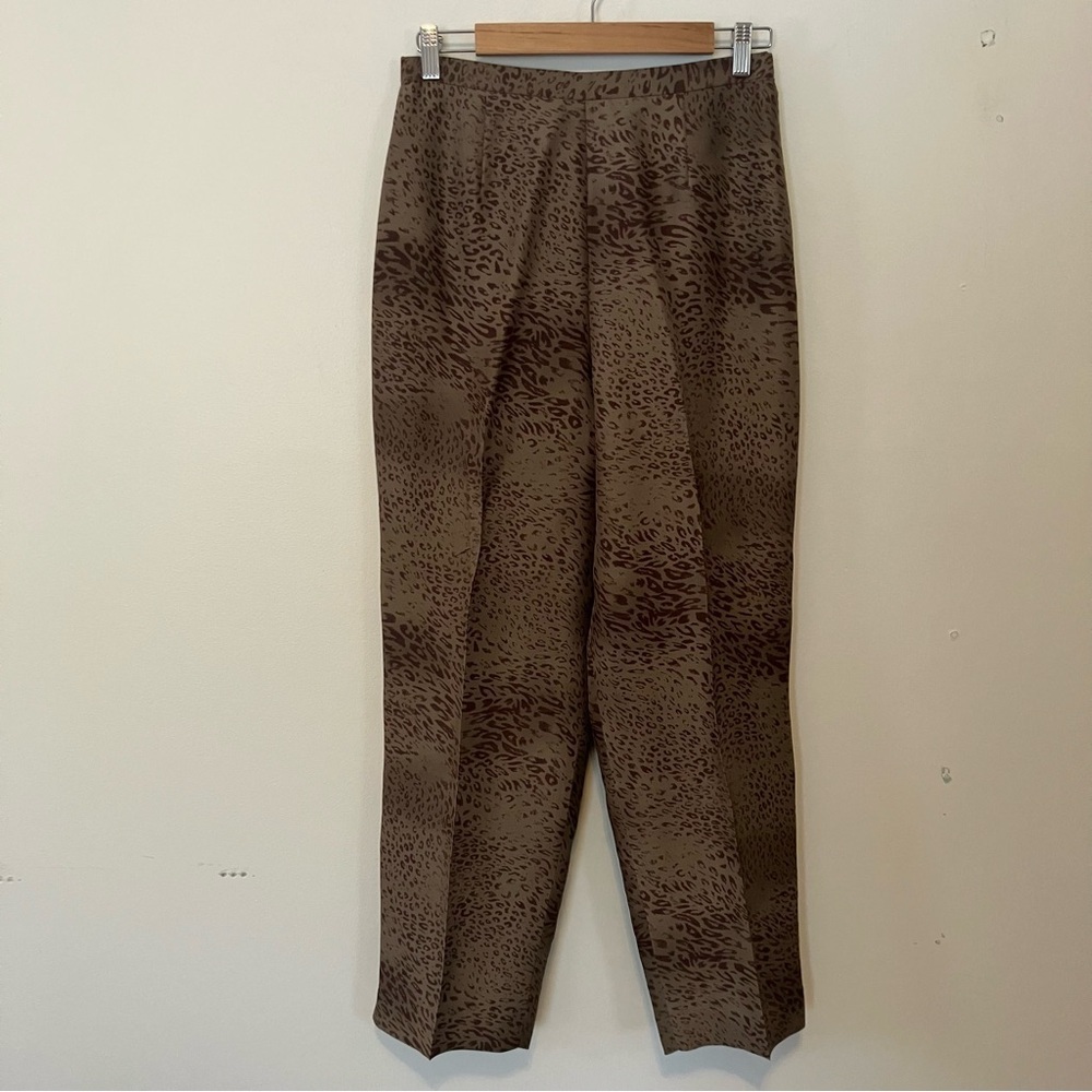 VTG Women’s 100% Silk Brown Leopard Print Pants Sz. 14 Straight Taper Mob Wife